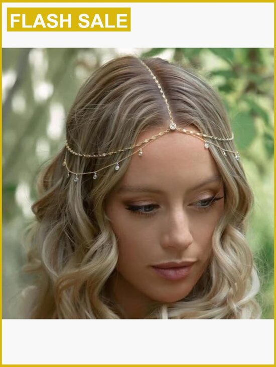 Layered Rhinestone Head Chain Gold Bride Hair Accessory Festival Prom Headband main image 6